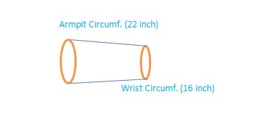 22" Armpit Tapered 16" Towards Wrist 